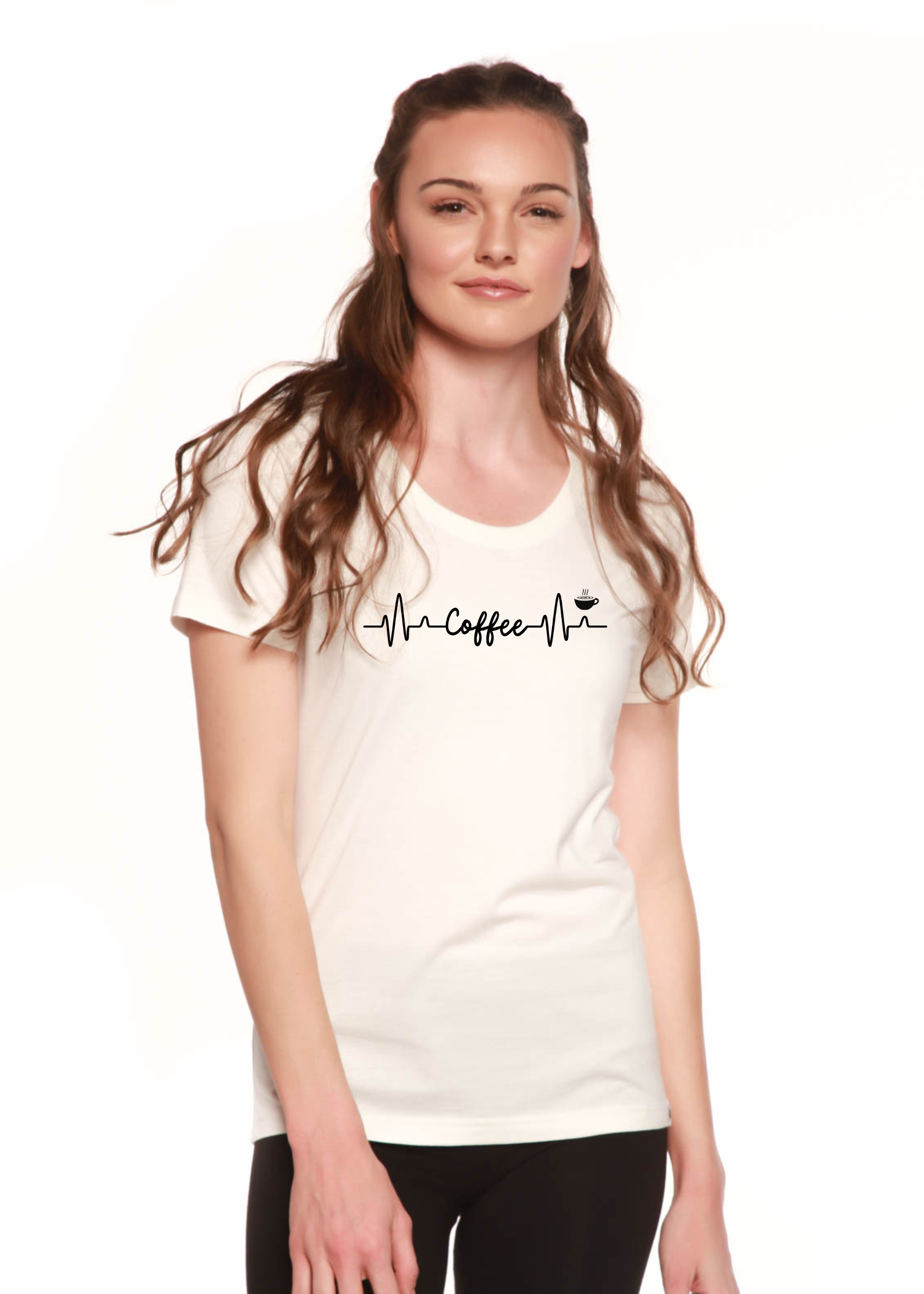 Heartbeat Coffee Printed Women's Bamboo/Cotton Short Sleeve Scoop Neck T-Shirt - P's One-Stop Shop 