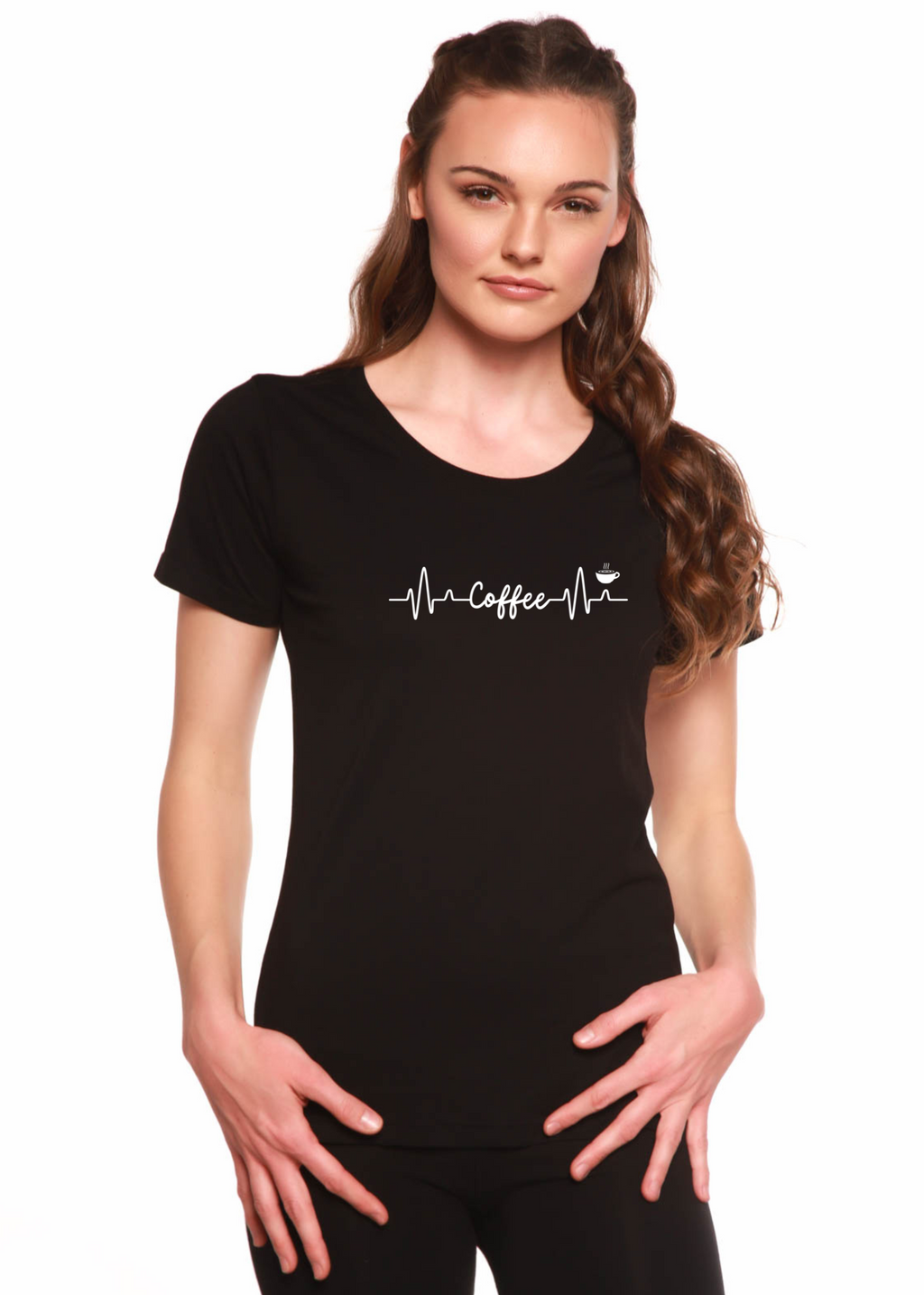 Heartbeat Coffee Printed Women's Bamboo/Cotton Short Sleeve Scoop Neck T-Shirt - P's One-Stop Shop 