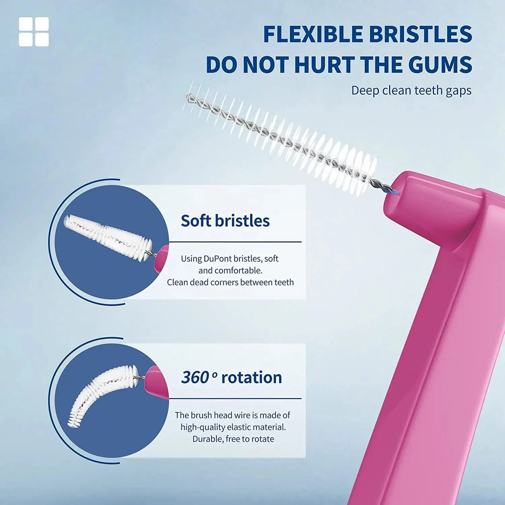 Interdental Brush 20-Pack - Soft Mini Brushes with Dust Cover for Orthodontic and Dental Cleaning - P's One-Stop Shop 