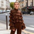 Korean Personalized Comfortable Ruffled Shirt Autumn Niche Design Solid Color Loose Top for Women - P's One-Stop Shop 