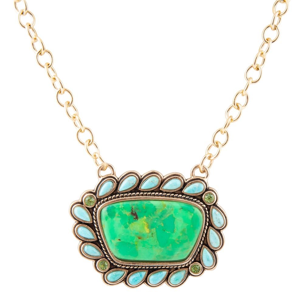 Legacy Lime Green and Blue Turquoise Golden Pendant Necklace - P's One-Stop Shop 