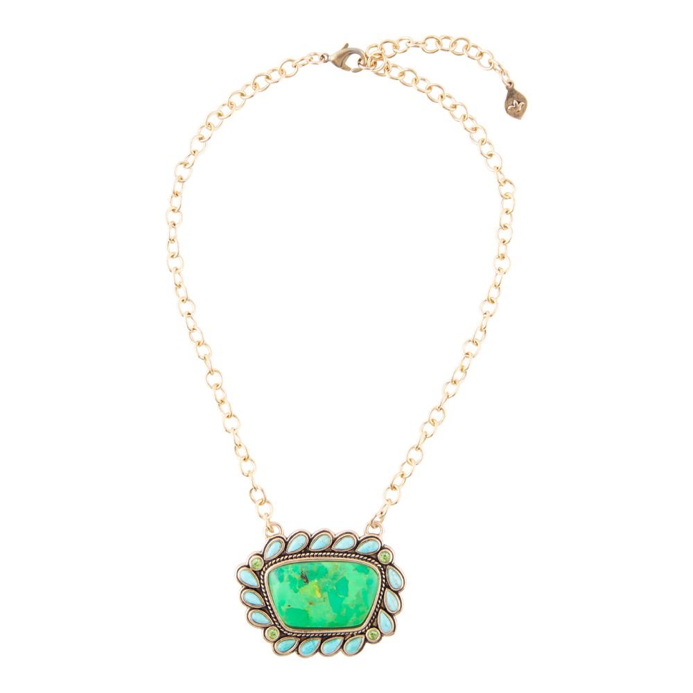 Legacy Lime Green and Blue Turquoise Golden Pendant Necklace - P's One-Stop Shop 