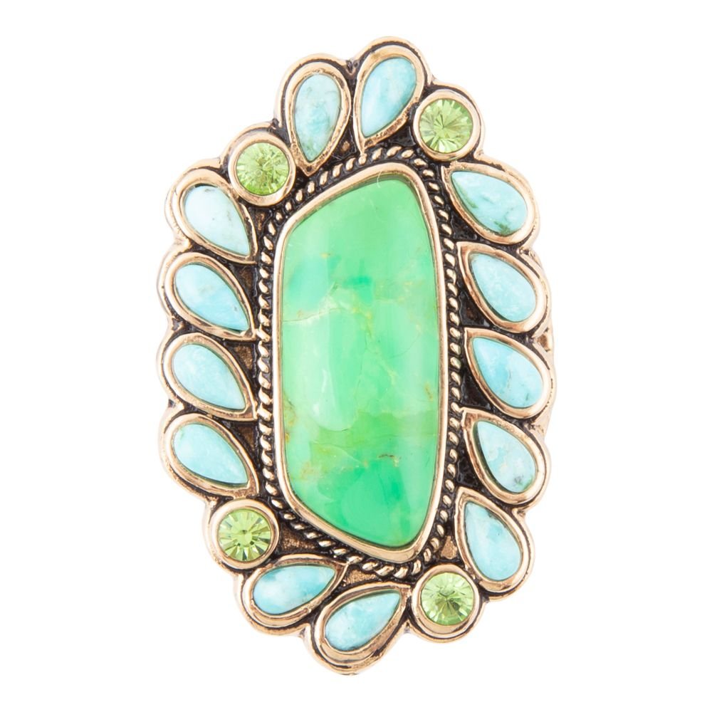 Legacy Lime Green and Blue Turquoise Golden Statement Ring - P's One-Stop Shop 