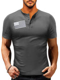 Men's American Flag Short Sleeve Henley Top - P's One-Stop Shop 