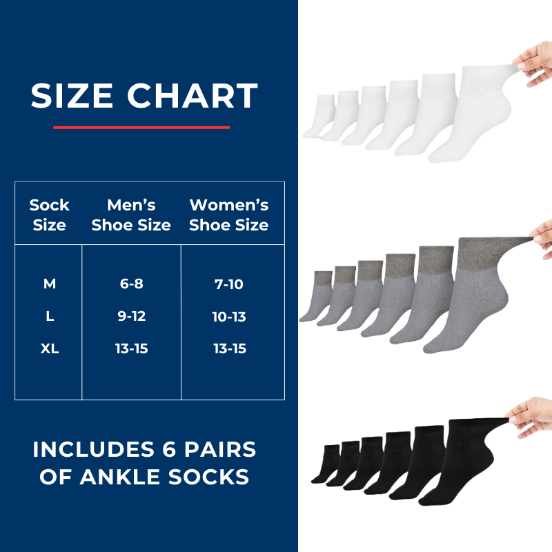 Men's Cotton Diabetic Ankle Socks (6 Pair) - P's One-Stop Shop 