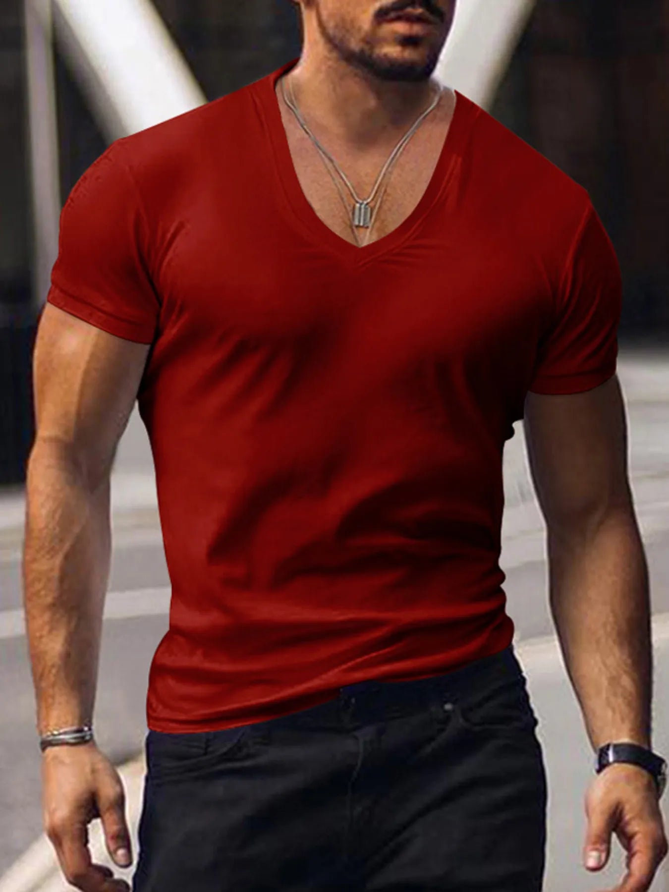 Men's Full Size Basic Style V-Neck Short Sleeve T-Shirt Plus Size - P's One-Stop Shop 