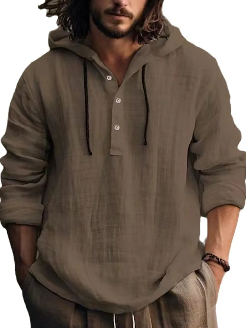 Men's Full Size Half Button Long Sleeve Hoodie - P's One-Stop Shop 