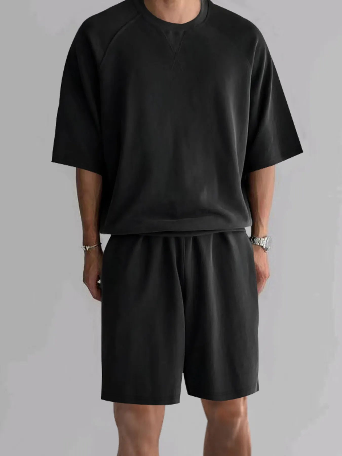 Men's Full Size Round Neck Top and Shorts Set Plus Size - P's One-Stop Shop 