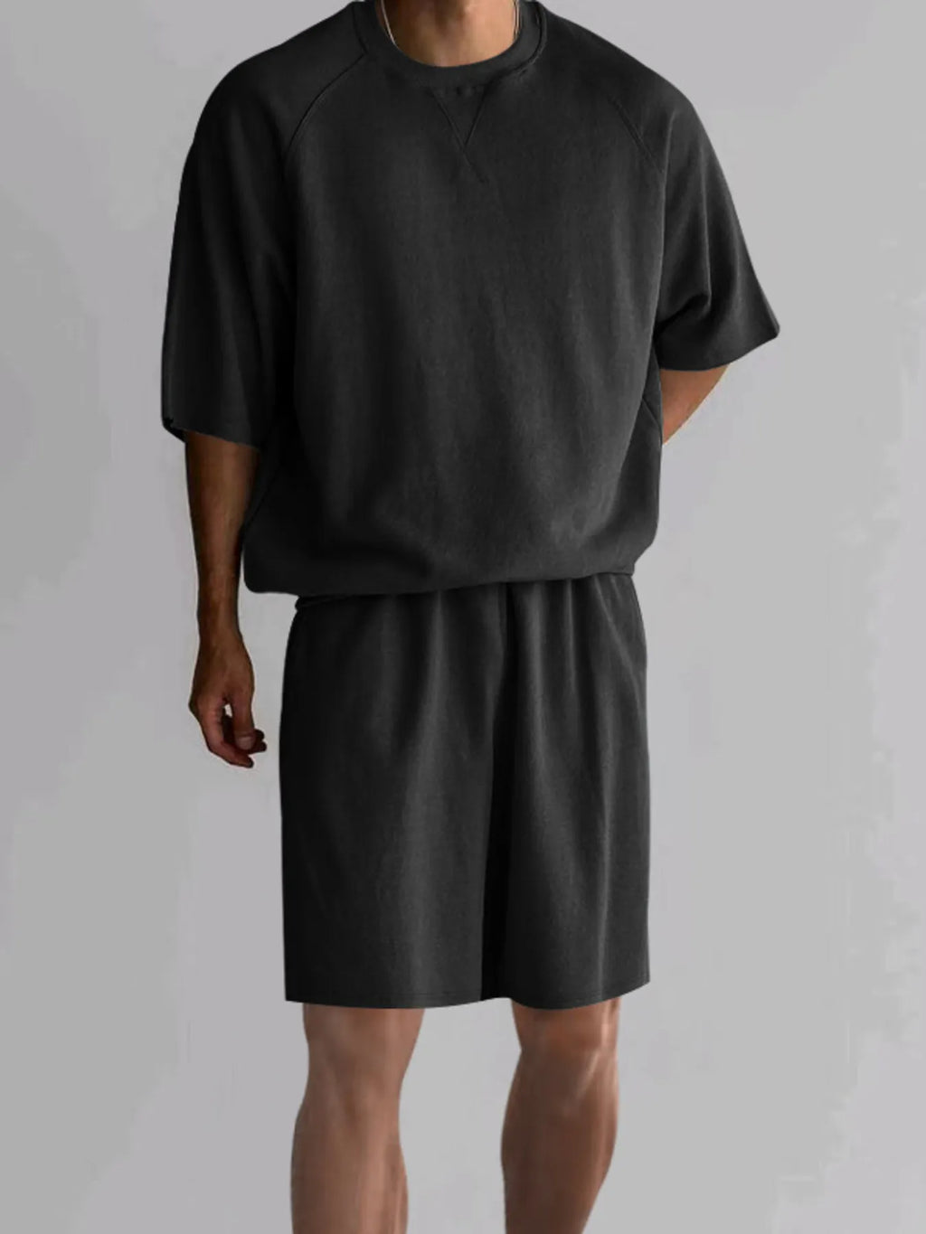 Men's Full Size Round Neck Top and Shorts Set Plus Size - P's One-Stop Shop 