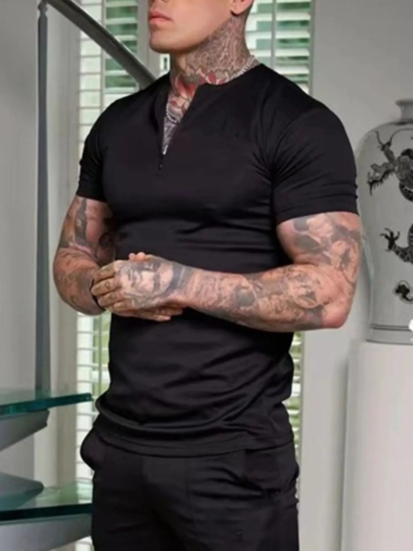 Men's Notched Short Sleeve Active T-Shirt - P's One-Stop Shop 