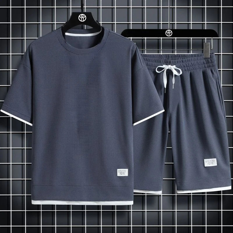 Men's Waffle Summer Casual Tracksuit Set - P's One-Stop Shop 