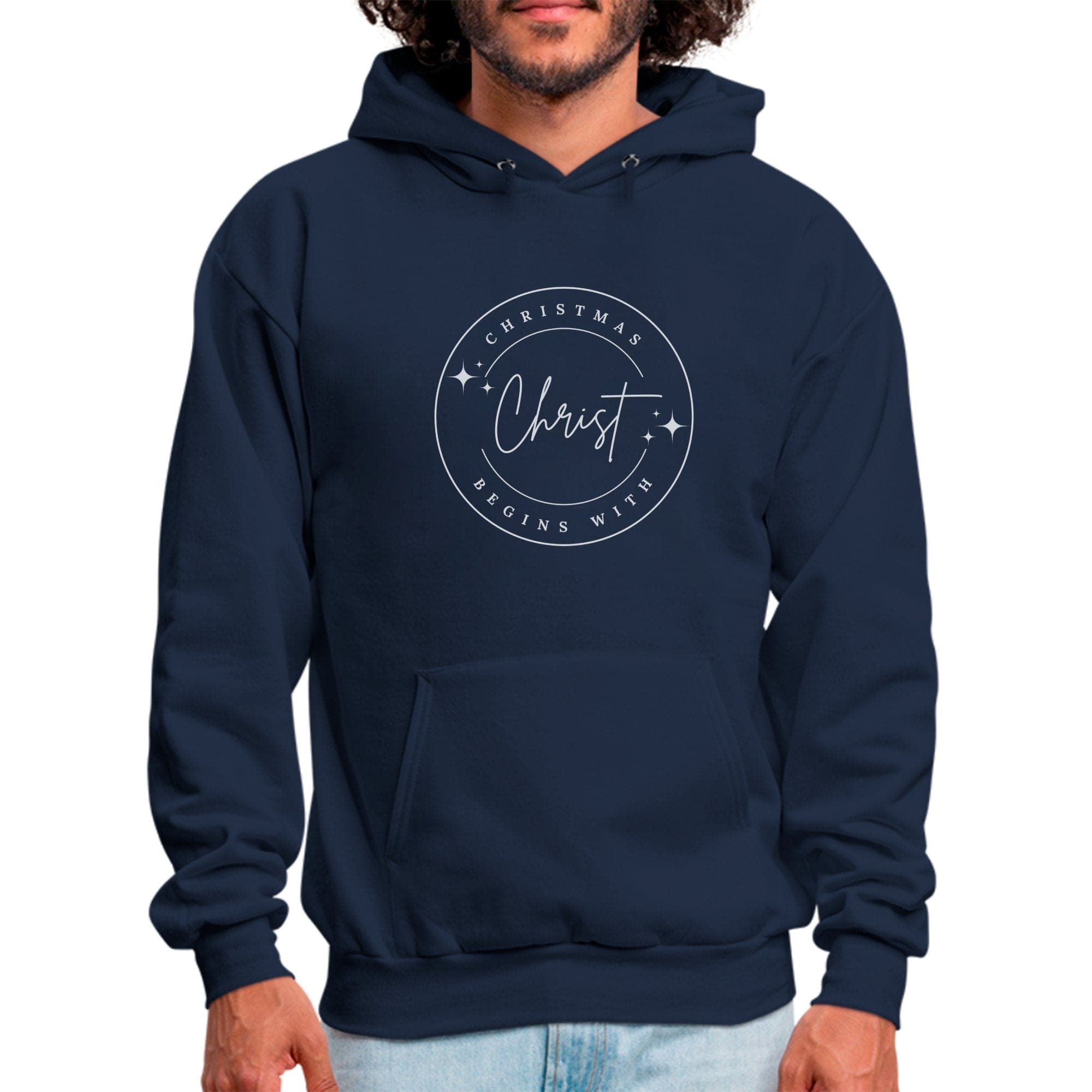 Mens Graphic Hoodie - Christmas Begins with Christ - P's One-Stop Shop 