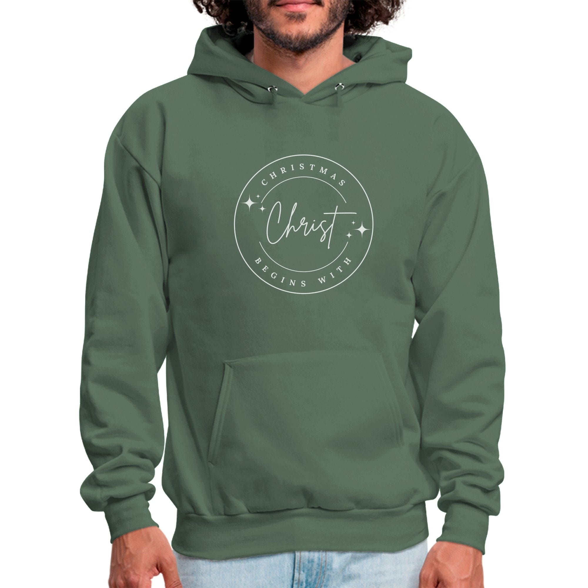 Mens Graphic Hoodie - Christmas Begins with Christ - P's One-Stop Shop 