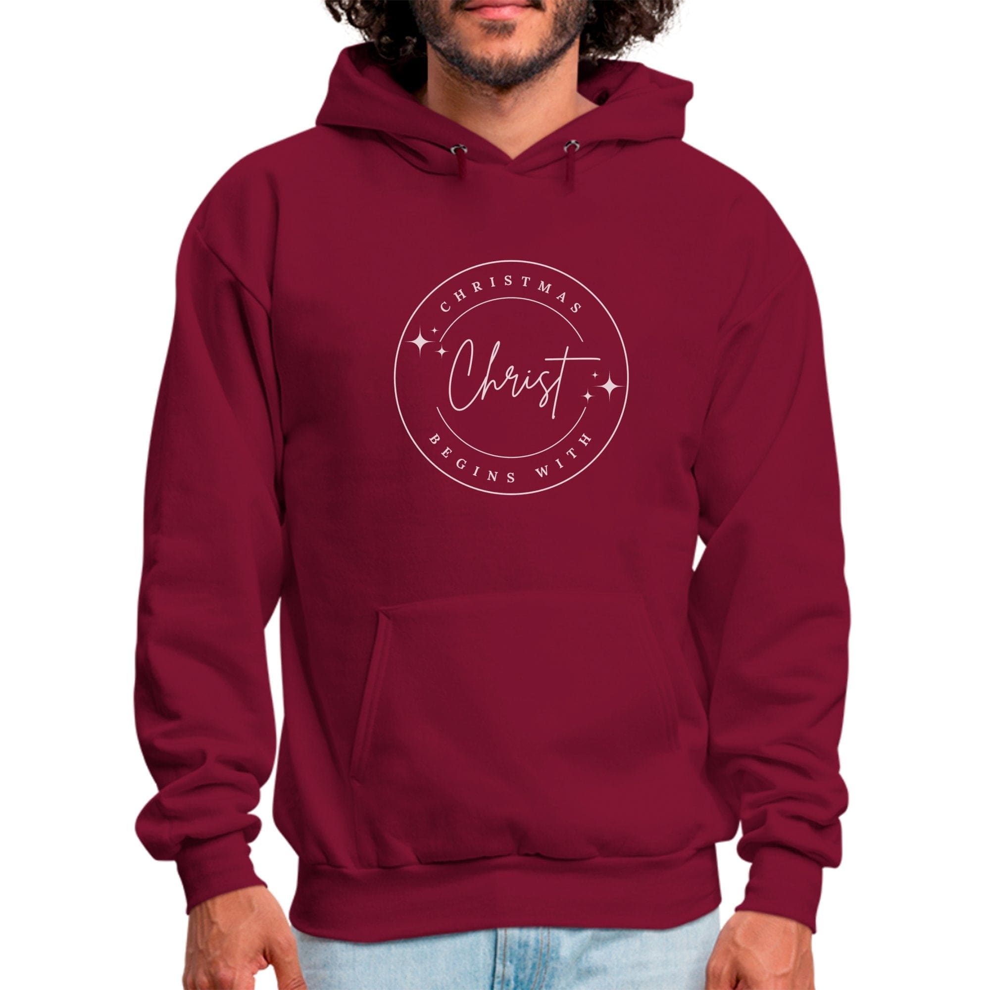 Mens Graphic Hoodie - Christmas Begins with Christ - P's One-Stop Shop 