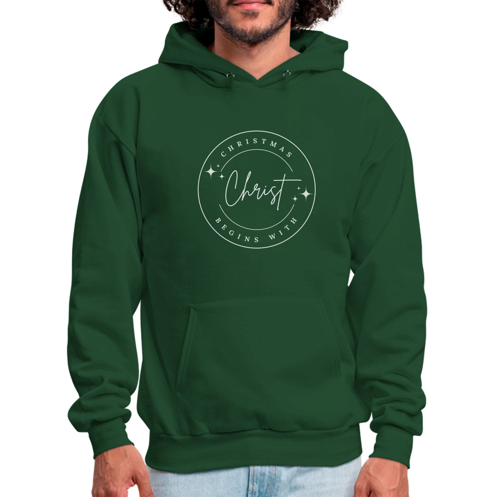 Mens Graphic Hoodie - Christmas Begins with Christ - P's One-Stop Shop 