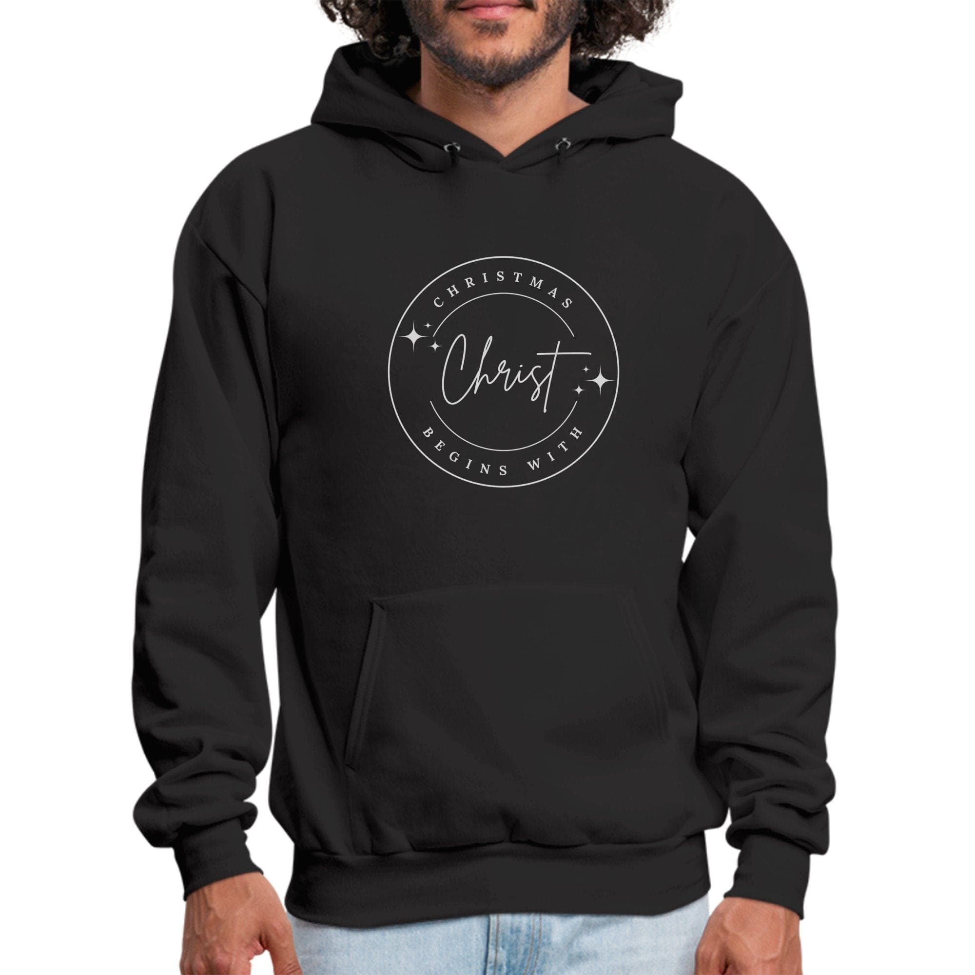 Mens Graphic Hoodie - Christmas Begins with Christ - P's One-Stop Shop 