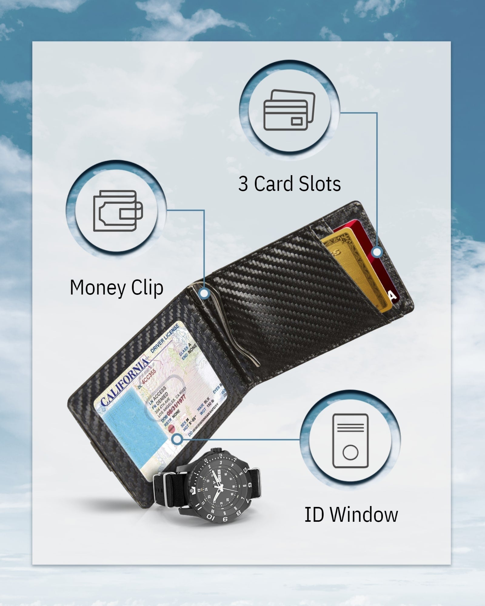 Money Clip Bifold Wallet W/ Pull Strap - P's One-Stop Shop 