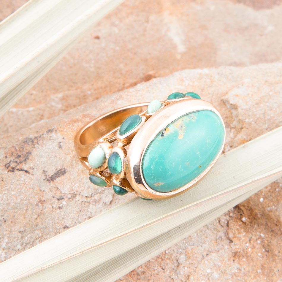 Multi Green Stones Golden Statement Ring - P's One-Stop Shop 