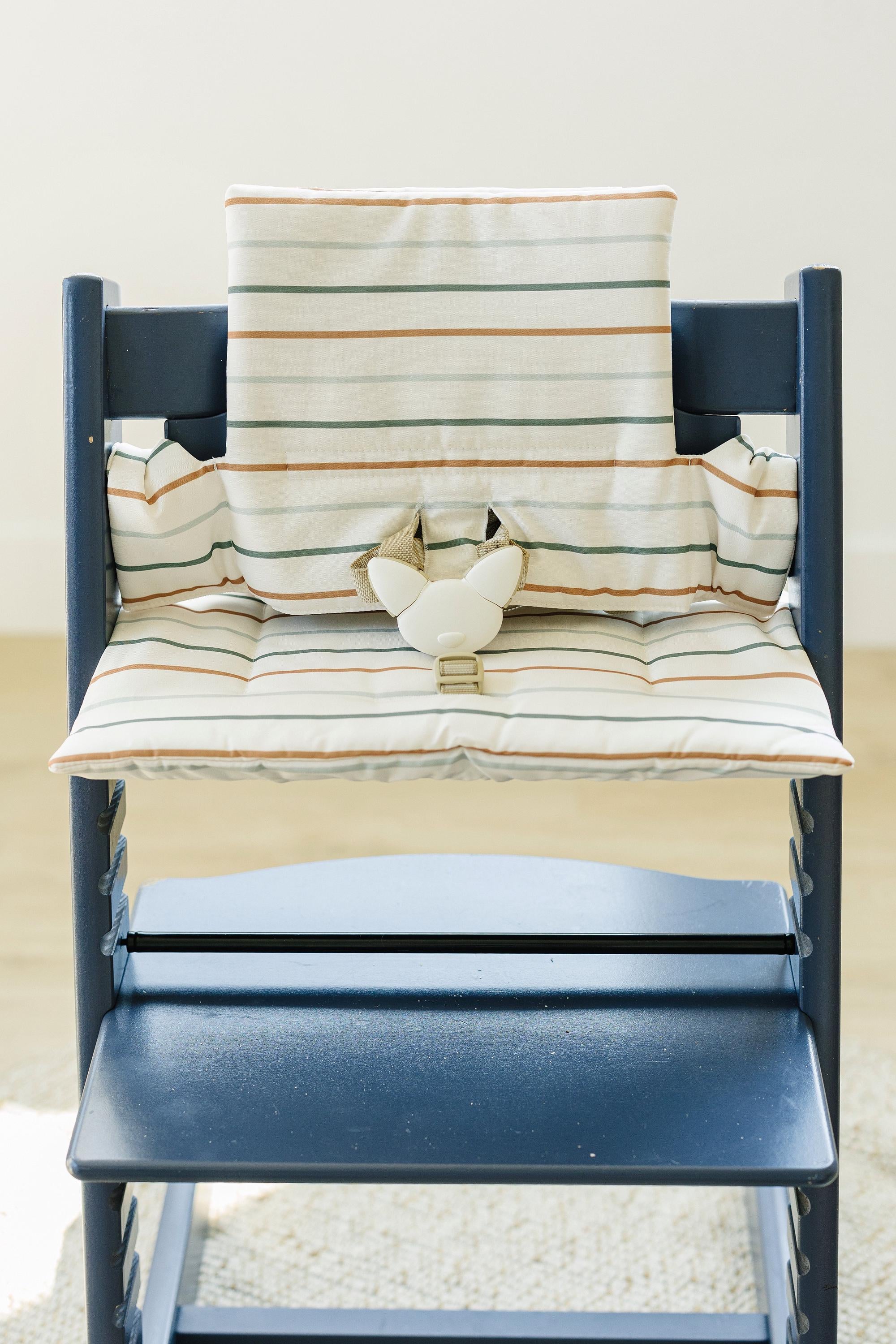 Multi Stripe Stokke Tripp Trapp Seat Cushion - Wipeable Cover - Baby Highchair Accessories - Neutral Stripes - P's One-Stop Shop 