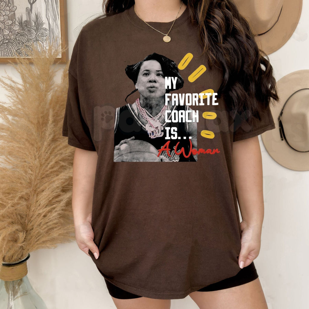 "My Favorite Coach is… A Woman" T-Shirt - Empowering Women in Sports Graphic Tee, Female Coach Appreciation Shirt, Girl Power Athletics Apparel, Sports Mentor Inspirational Top - P's One-Stop Shop 