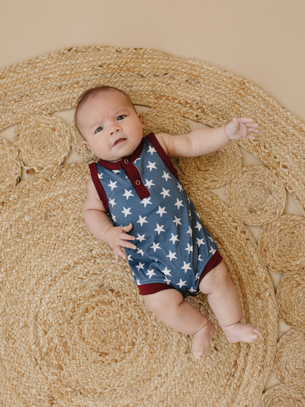 Navy Stars Henley Bamboo Romper - P's One-Stop Shop 