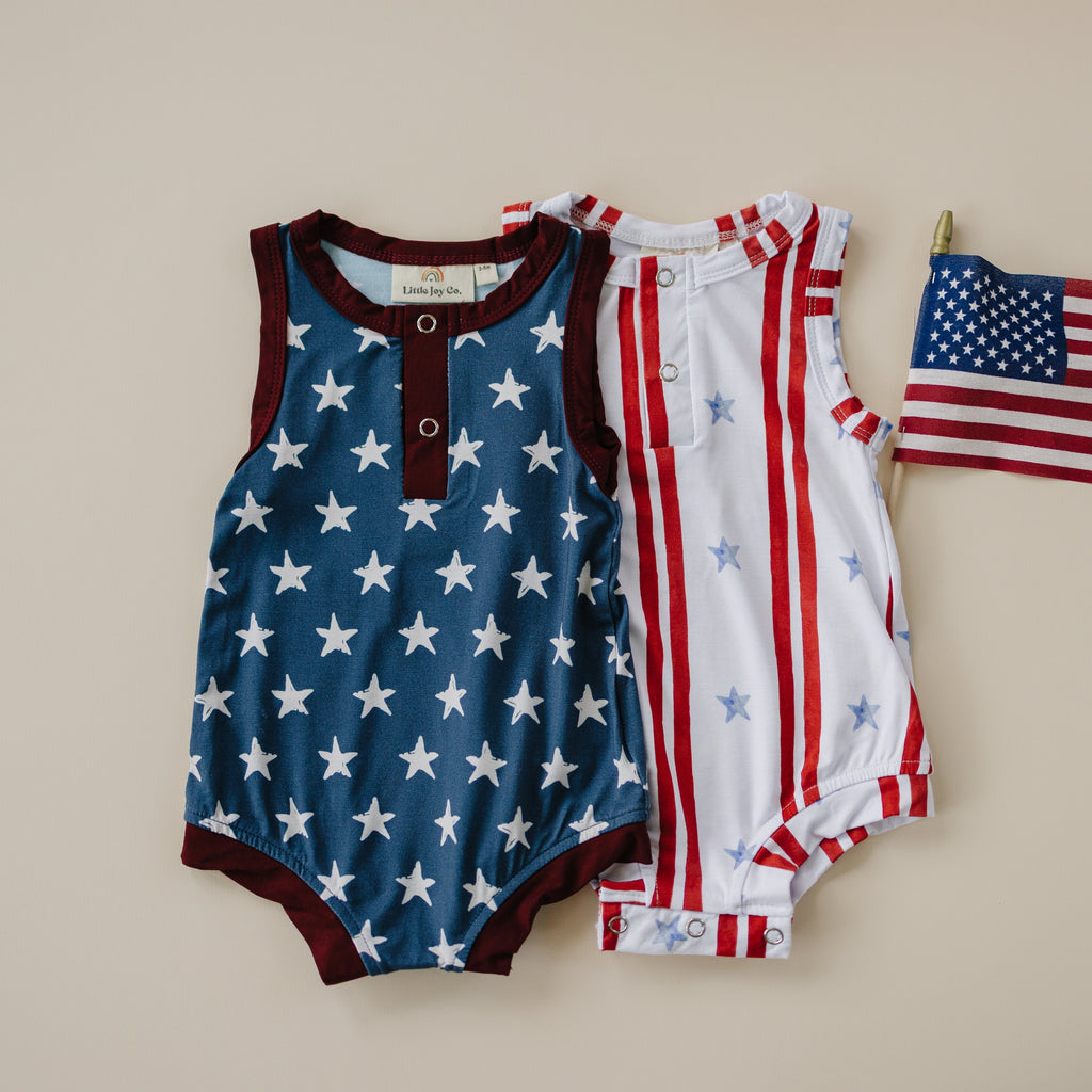 Navy Stars Henley Bamboo Romper - P's One-Stop Shop 