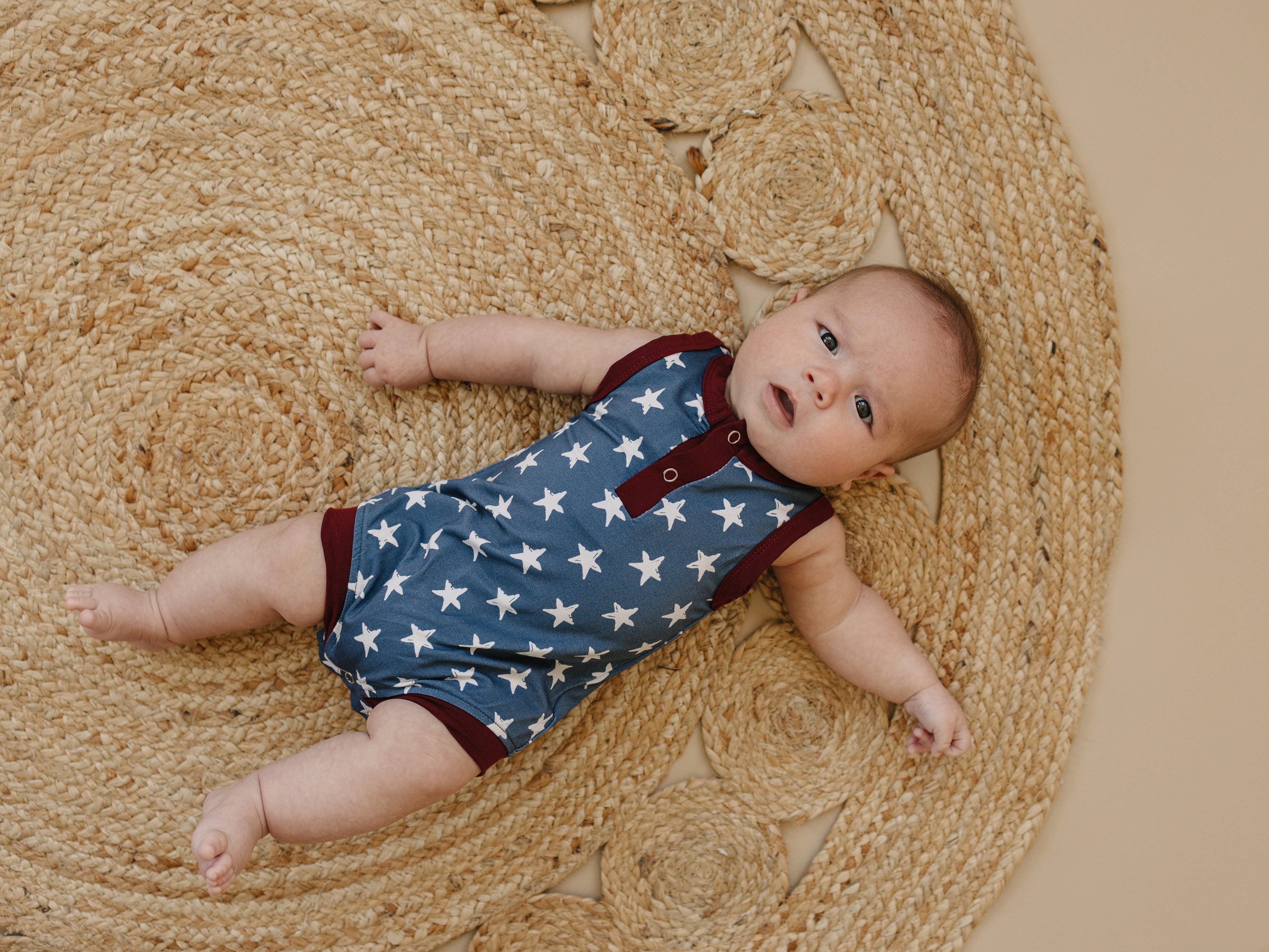 Navy Stars Henley Bamboo Romper - P's One-Stop Shop 