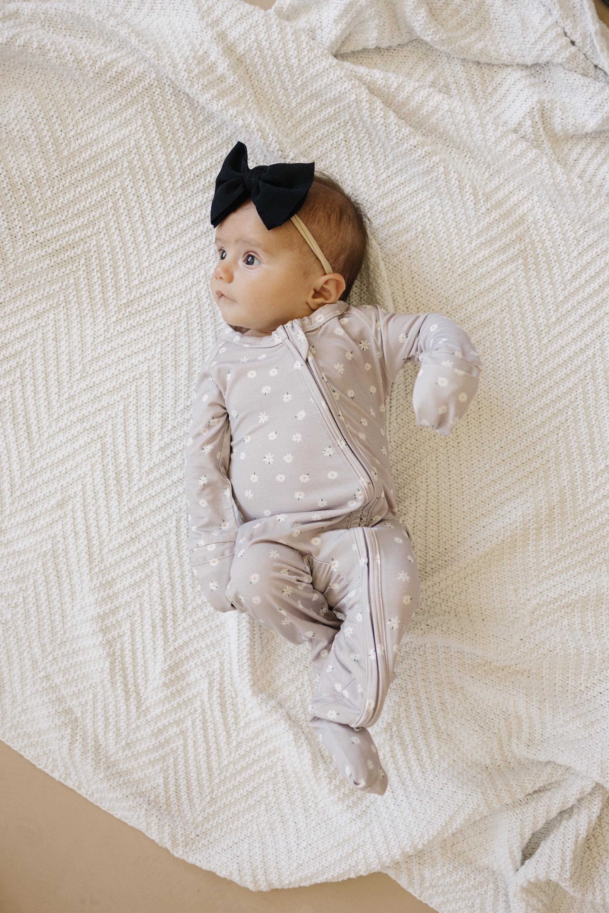 Oopsie Daisy Bamboo Zippy Romper - Bamboo Baby Pajamas - Purple Floral Flower Print Girl Newborn Baby - P's One-Stop Shop 