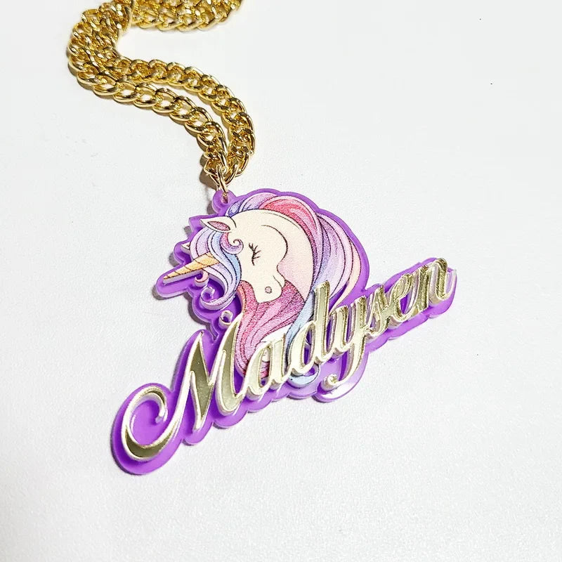 Personalised Kids Pendants acrylic Any Cartoon Character Nameplate Necklaces - P's One-Stop Shop 