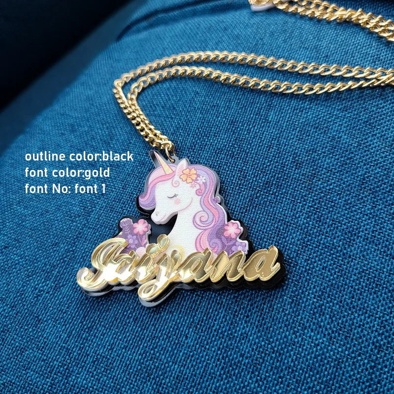 Personalised Kids Pendants acrylic Any Cartoon Character Nameplate Necklaces - P's One-Stop Shop 