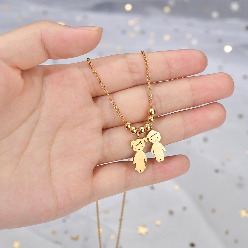 Personalized Boy Girl Kids Pendant Necklace Women Child Engraved Name Date Family Jewelry - P's One-Stop Shop 
