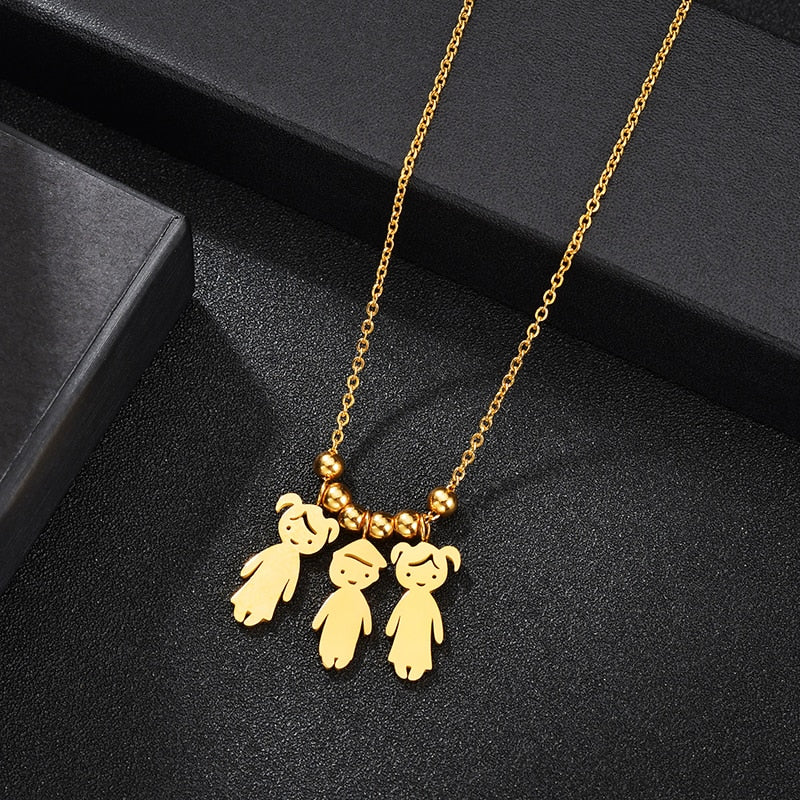 Personalized Boy Girl Kids Pendant Necklace Women Child Engraved Name Date Family Jewelry - P's One-Stop Shop 