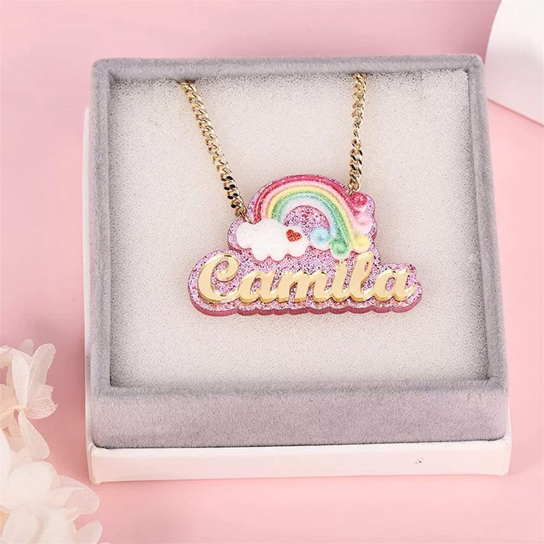 Personalized Rainbow Acrylic Name Necklace For Kids - P's One-Stop Shop 