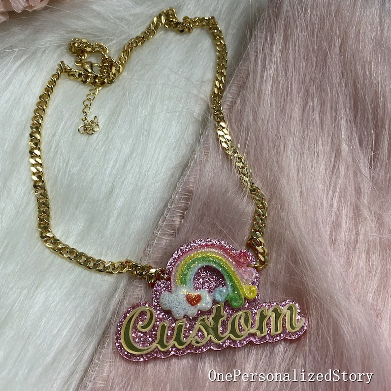 Personalized Rainbow Acrylic Name Necklace For Kids - P's One-Stop Shop 