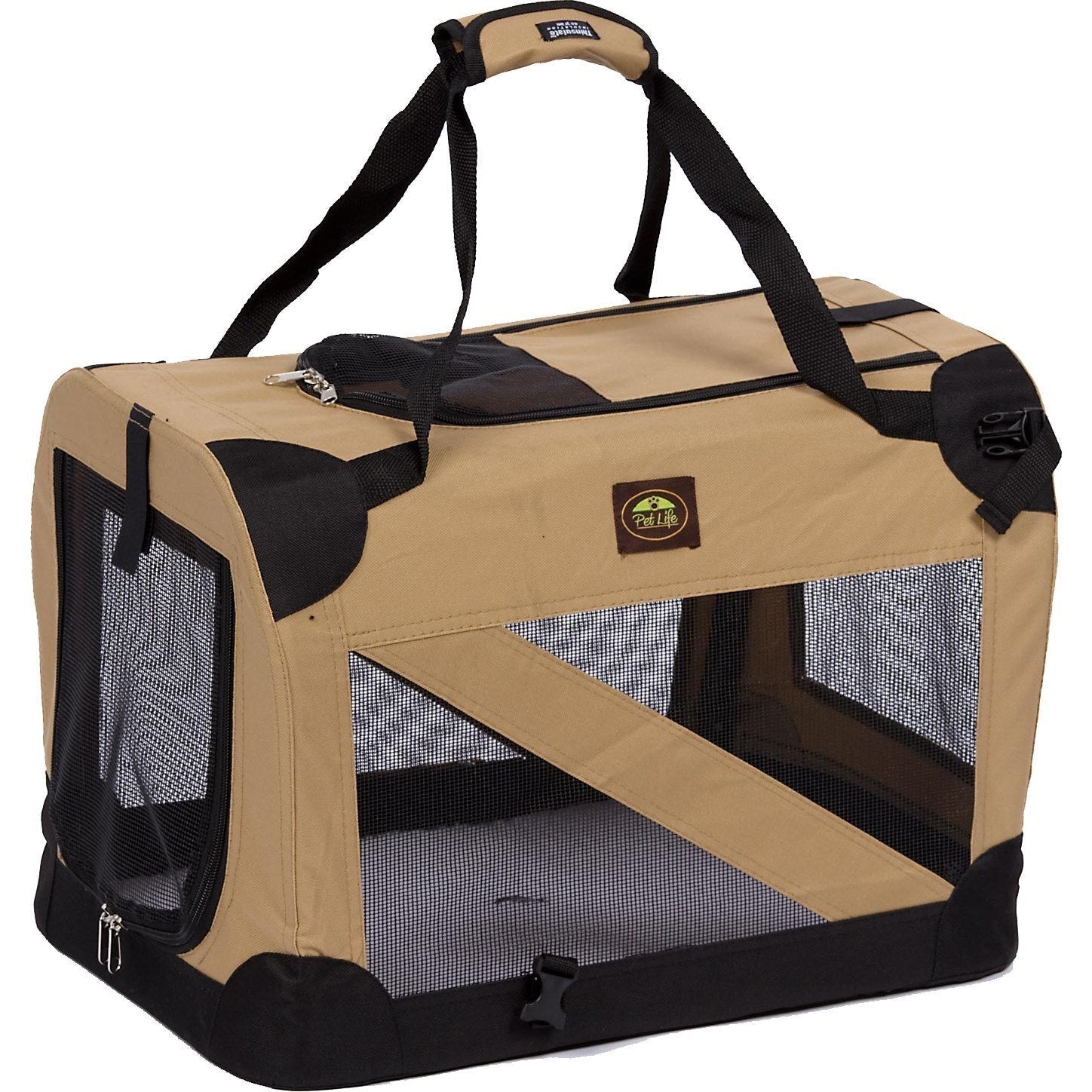 Pet Life ® '360° Vista View' Zippered Soft Folding Collapsible Durable Metal Framed Pet Dog Crate House Carrier - P's One-Stop Shop 