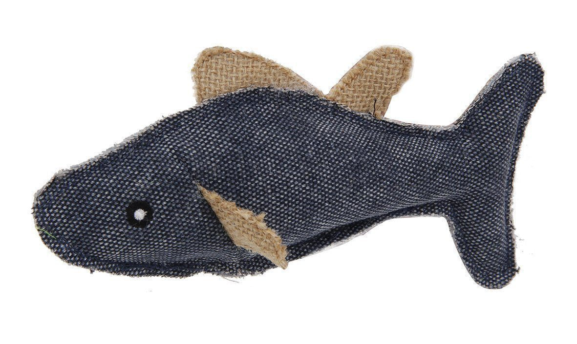 Pet Life ® Durable Fish Denim Plush Teaser Cat Toy - P's One-Stop Shop 