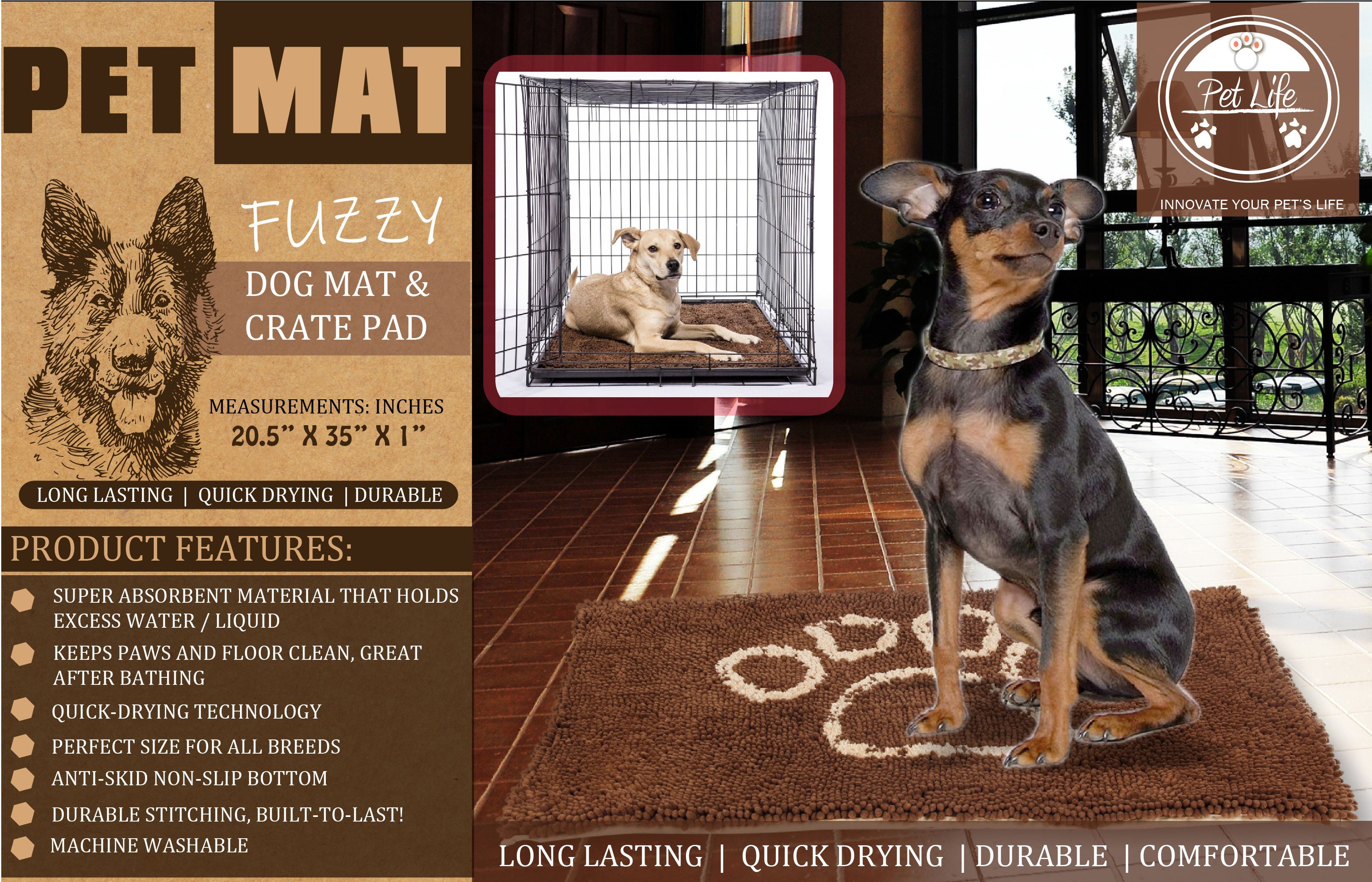 Pet Life ® 'Fuzzy' Quick-Drying Anti-Skid and Machine Washable Dog Mat - P's One-Stop Shop 