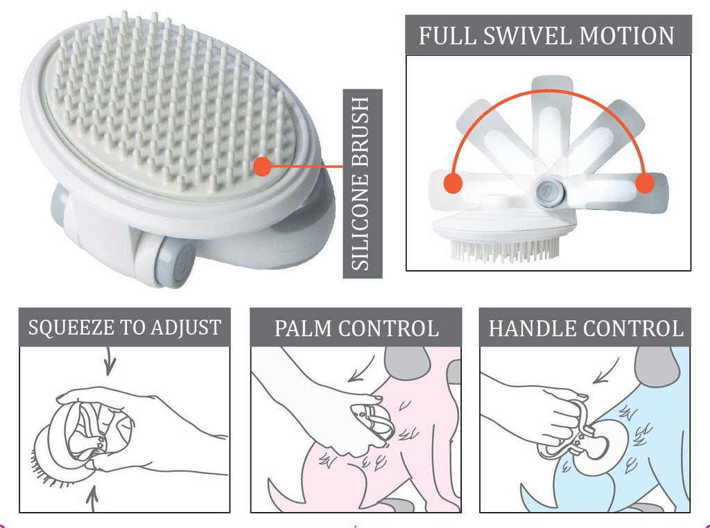 Pet Life ® 'Gyrater' Swivel Travel Silicone Massage Grooming Cat Brush - P's One-Stop Shop 