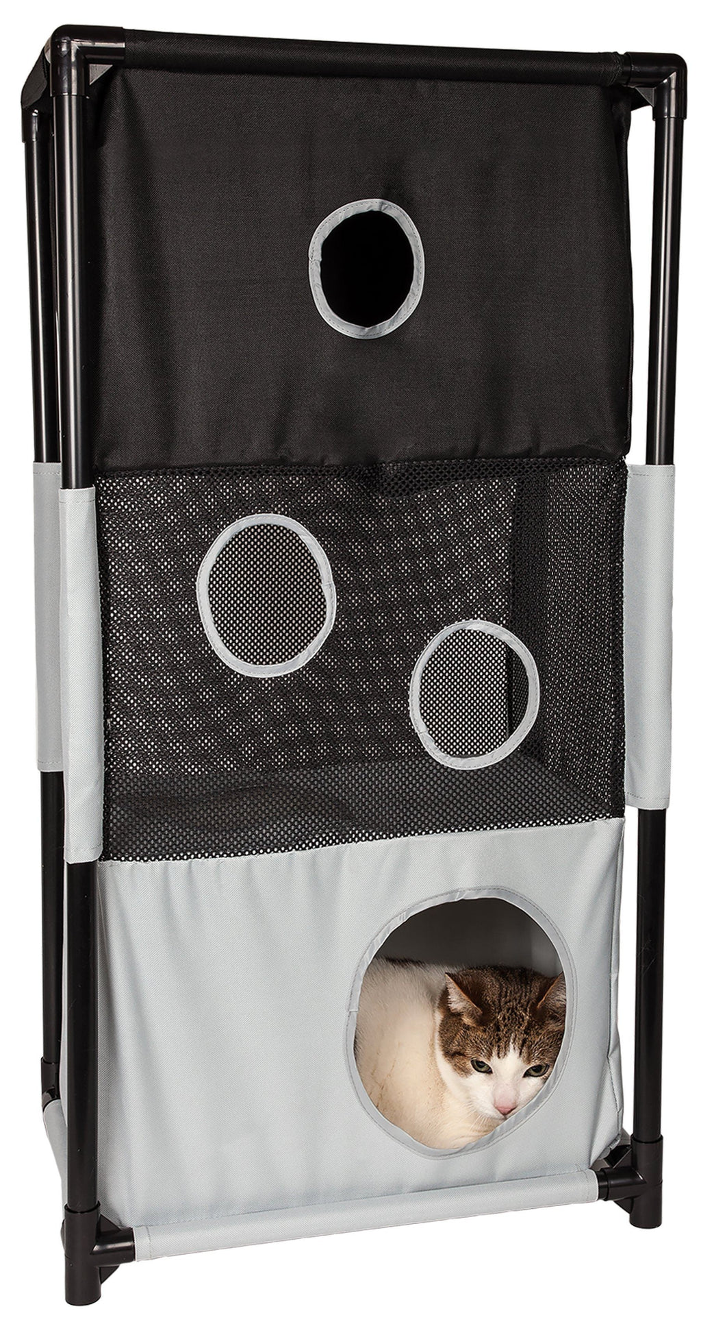 Pet Life ® 'Kitty-Square' Collapsible Travel Interactive Kitty Cat Tree Maze House Lounger Tunnel Lounge - P's One-Stop Shop 