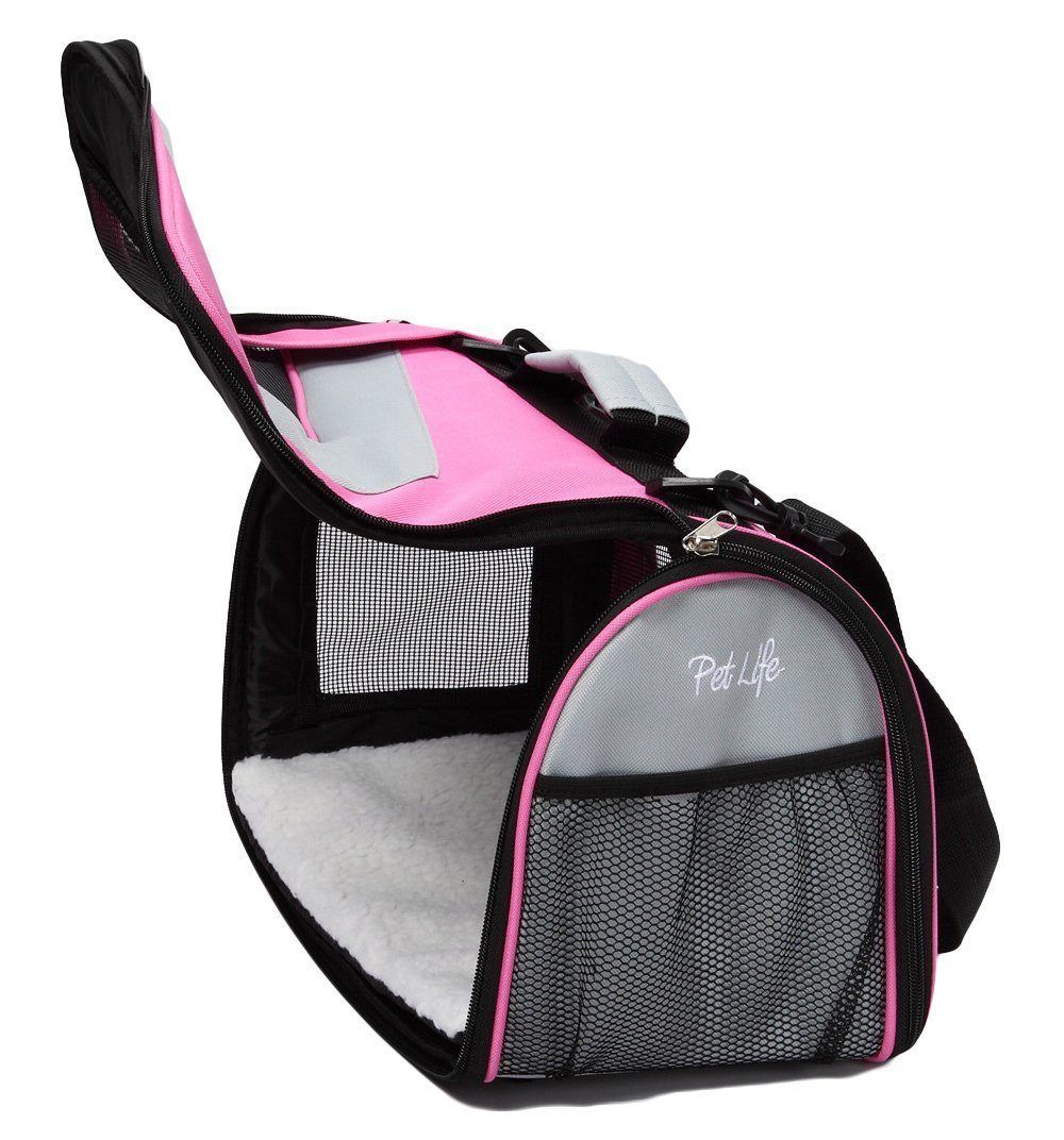 Pet Life ® Sporty Mesh Airline Approved Zippered Folding Collapsible Travel Pet Dog Carrier - P's One-Stop Shop 