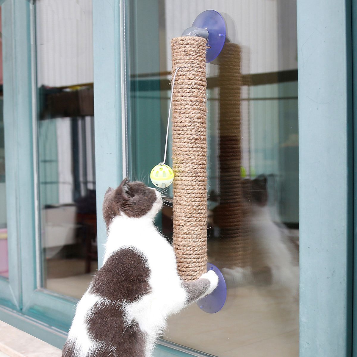 Pet Life ® 'Stick N' Claw' Sisal Rope and Toy Suction Cup Stick Shaped Cat Scratcher - P's One-Stop Shop 