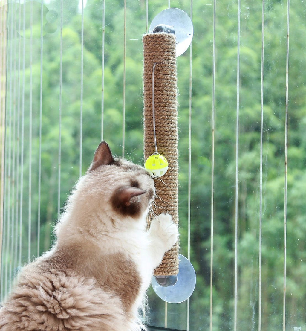 Pet Life ® 'Stick N' Claw' Sisal Rope and Toy Suction Cup Stick Shaped Cat Scratcher - P's One-Stop Shop 