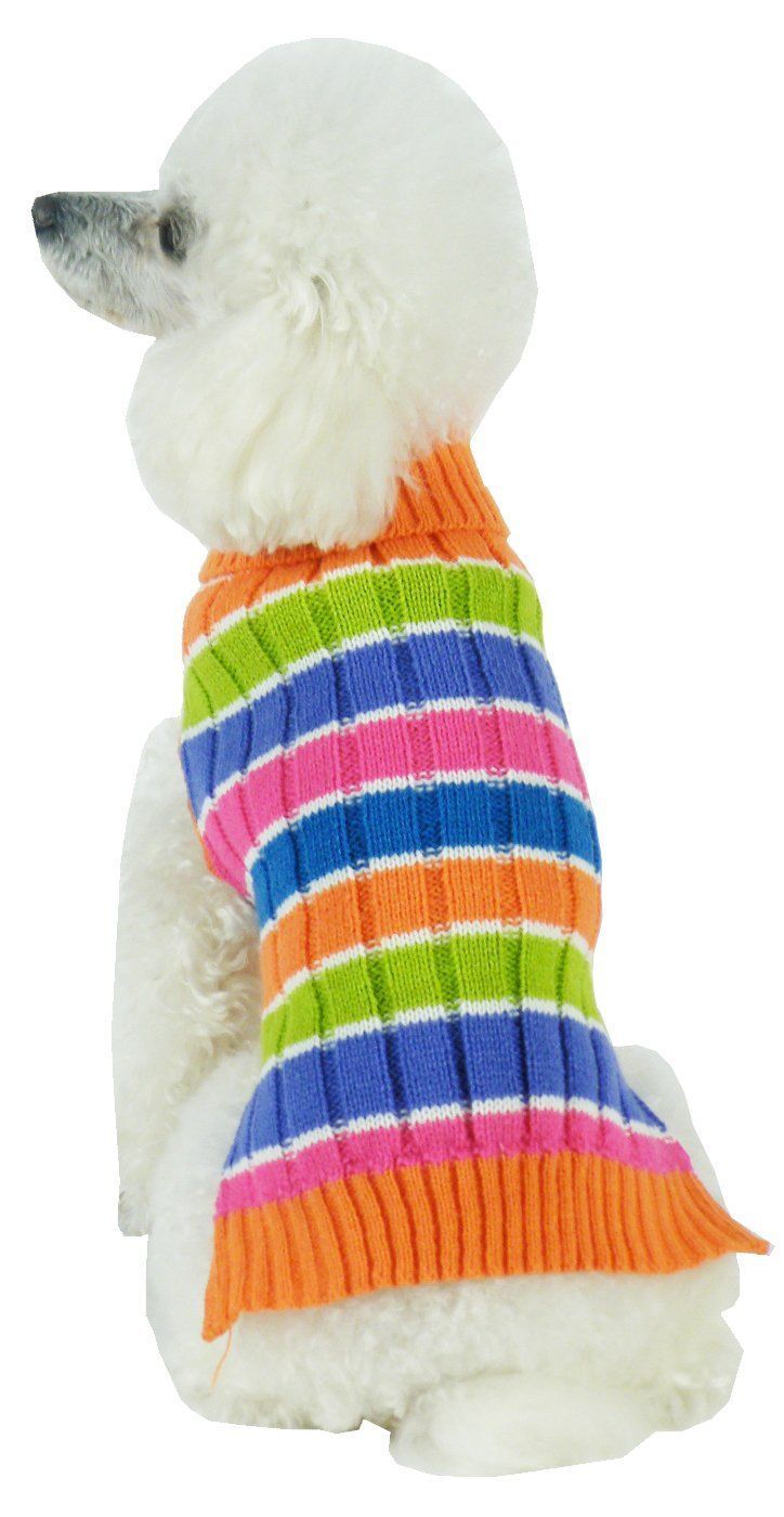 Pet Life ® 'Tutti-Beauty' Rainbow Heavy Cable Knitted Ribbed Designer Turtle Neck Dog Sweater - P's One-Stop Shop 
