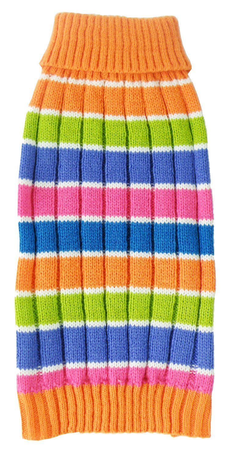 Pet Life ® 'Tutti-Beauty' Rainbow Heavy Cable Knitted Ribbed Designer Turtle Neck Dog Sweater - P's One-Stop Shop 