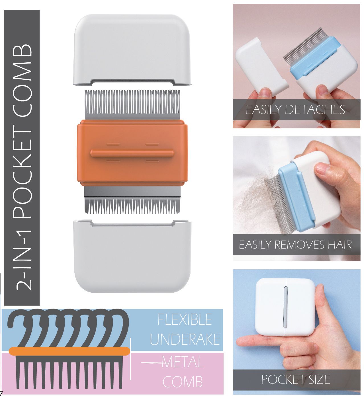 Pet Life ® 'Zipocket' 2-in-1 Underake and Stainless Steel Travel Grooming Pet Comb - P's One-Stop Shop 