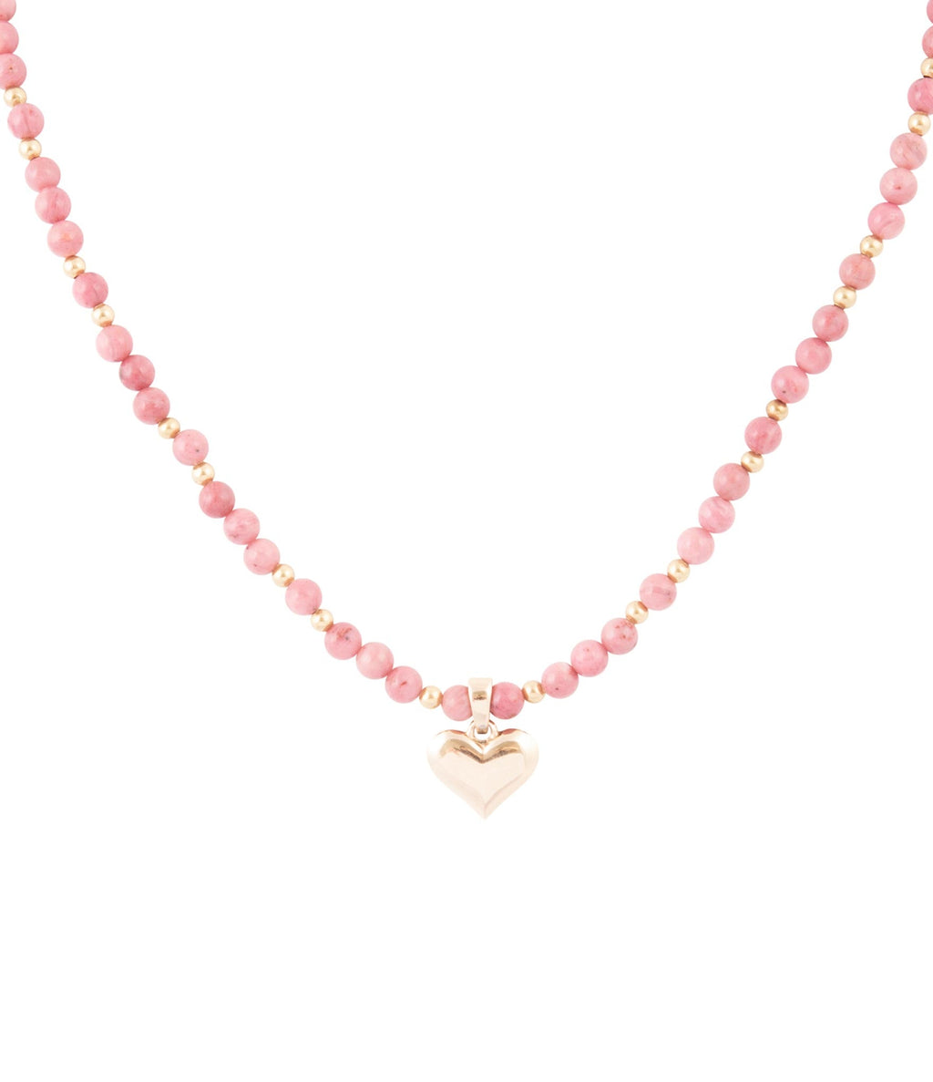 Pink Rhodonite and Golden Bronze Heart Pendant Necklace - P's One-Stop Shop 