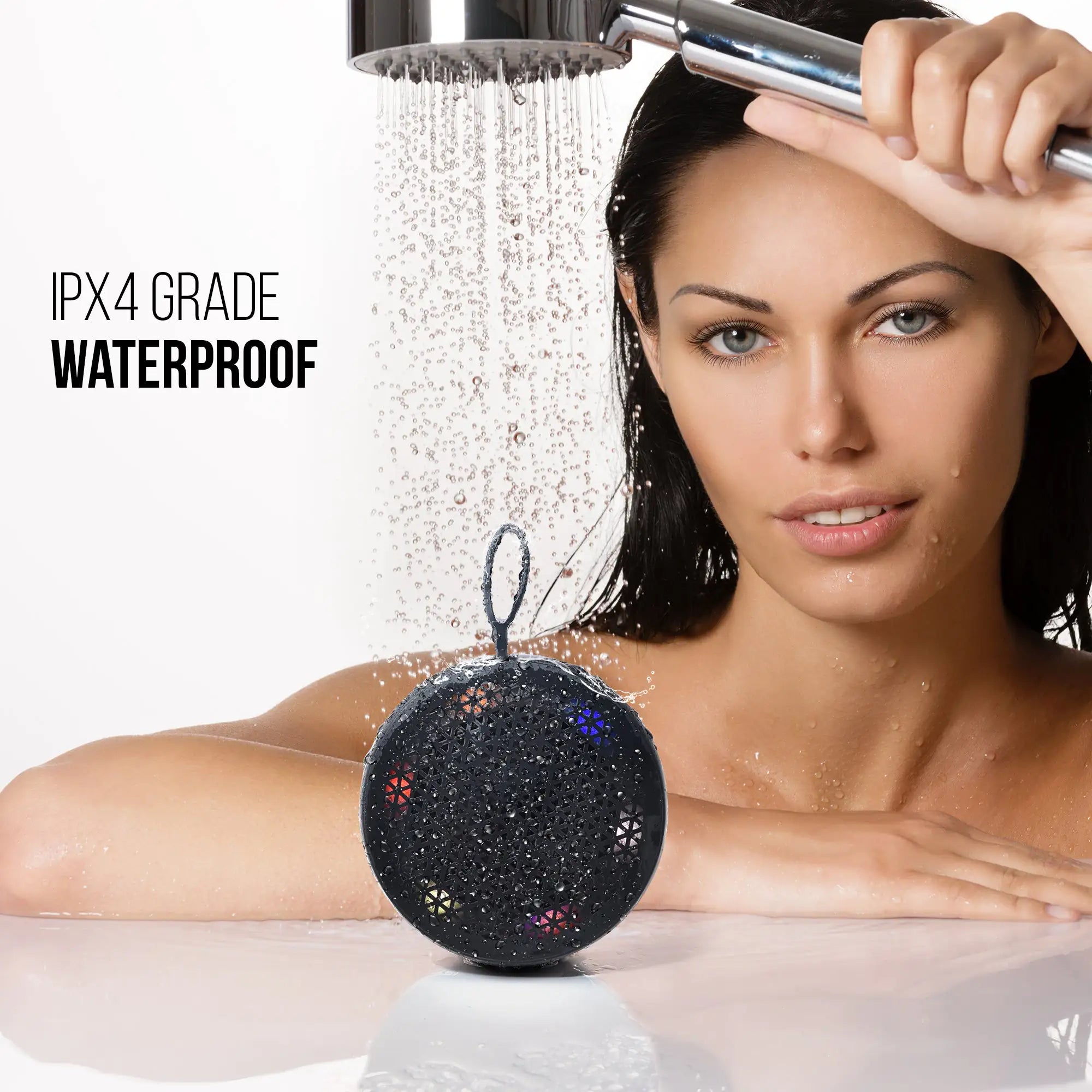RISEBASS Water Resistant Bluetooth Shower Speaker, Handsfree Portable Speakerphone Control Buttons with LED Light, True Wireless Stereo for Bathroom, Kitchen, Hiking, Kayak, Beach, Gifts - P's One-Stop Shop 