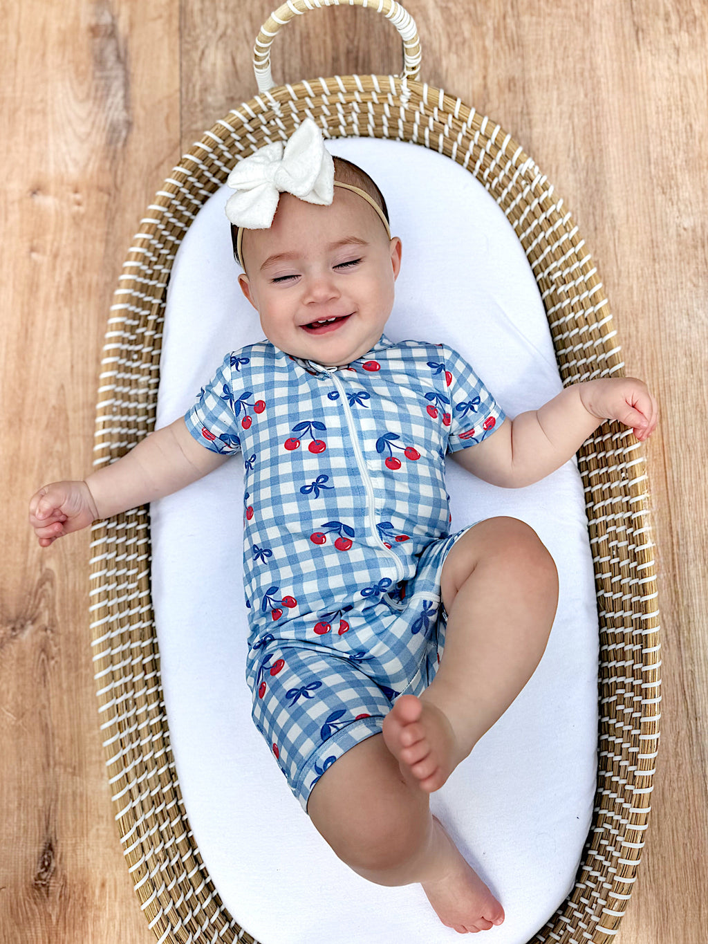 Red White & Blue Cherry Gingham Bamboo Shorty Pajamas - P's One-Stop Shop 