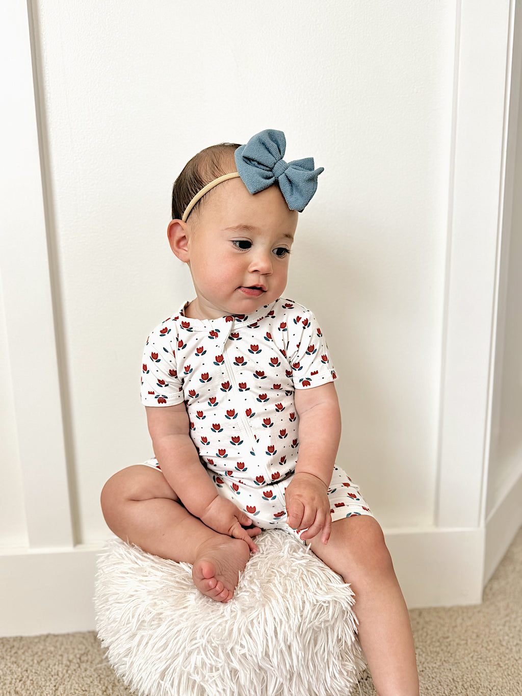 Red White & Blue Tulips Bamboo Shorty Pajamas - P's One-Stop Shop 