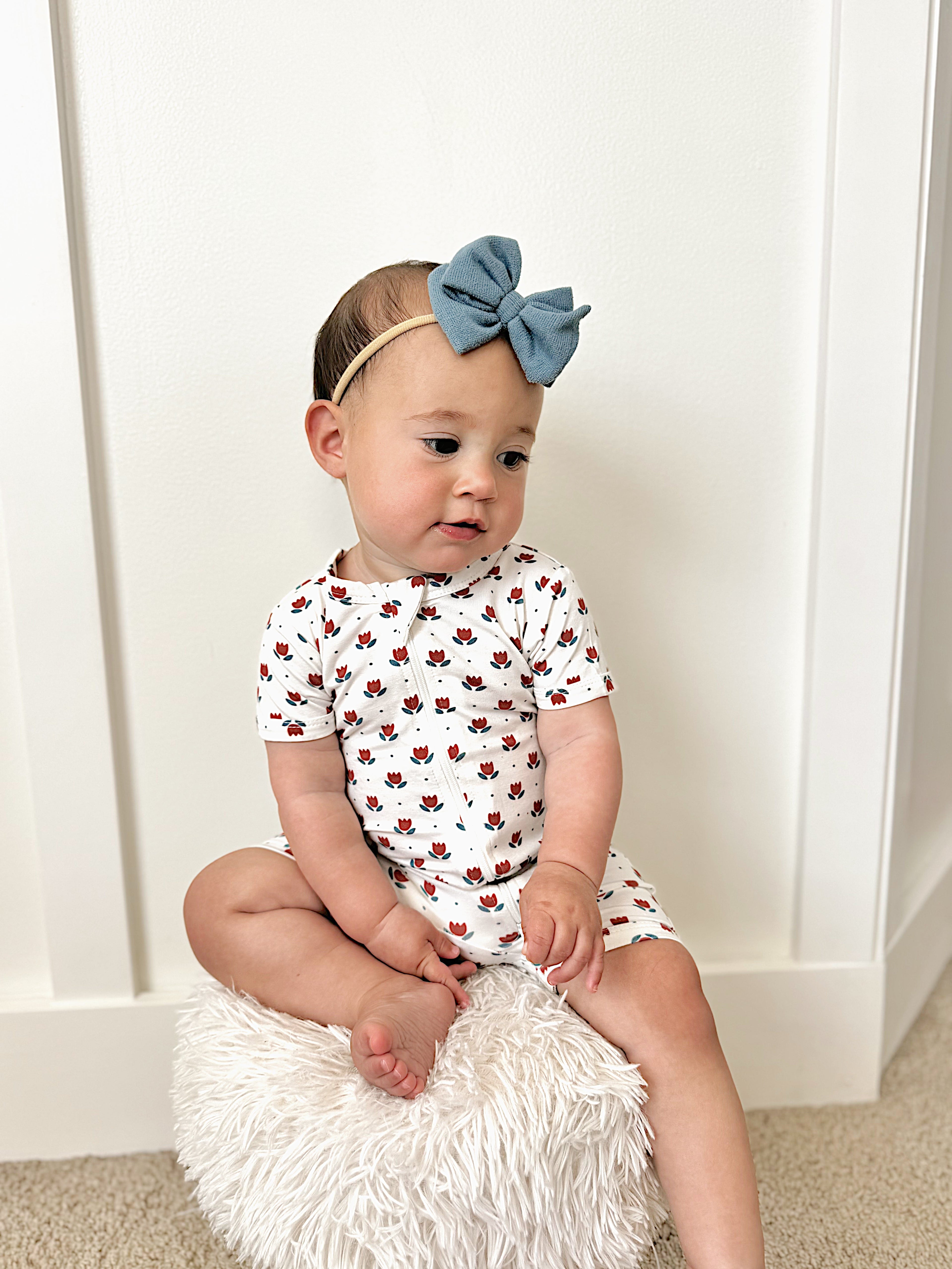 Red White & Blue Tulips Bamboo Shorty Pajamas - P's One-Stop Shop 